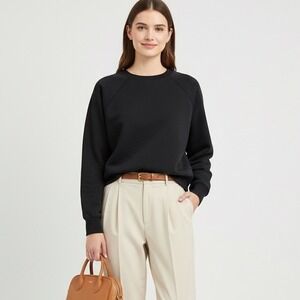 Everlane Black ReNew Sweatshirt XS Crew Neck Raglan Sleeve Cropped Pullover